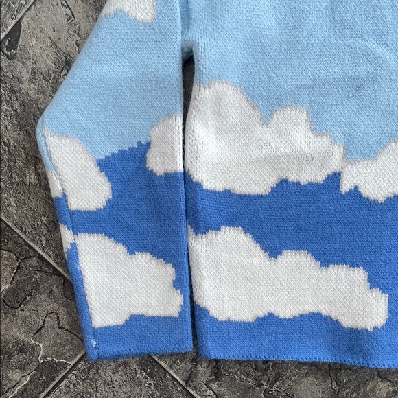 CIDER Sky Blue Cloud Pattern Knit Button Cardigan Coastal Whimsical Cottagecore - Picture 4 of 8